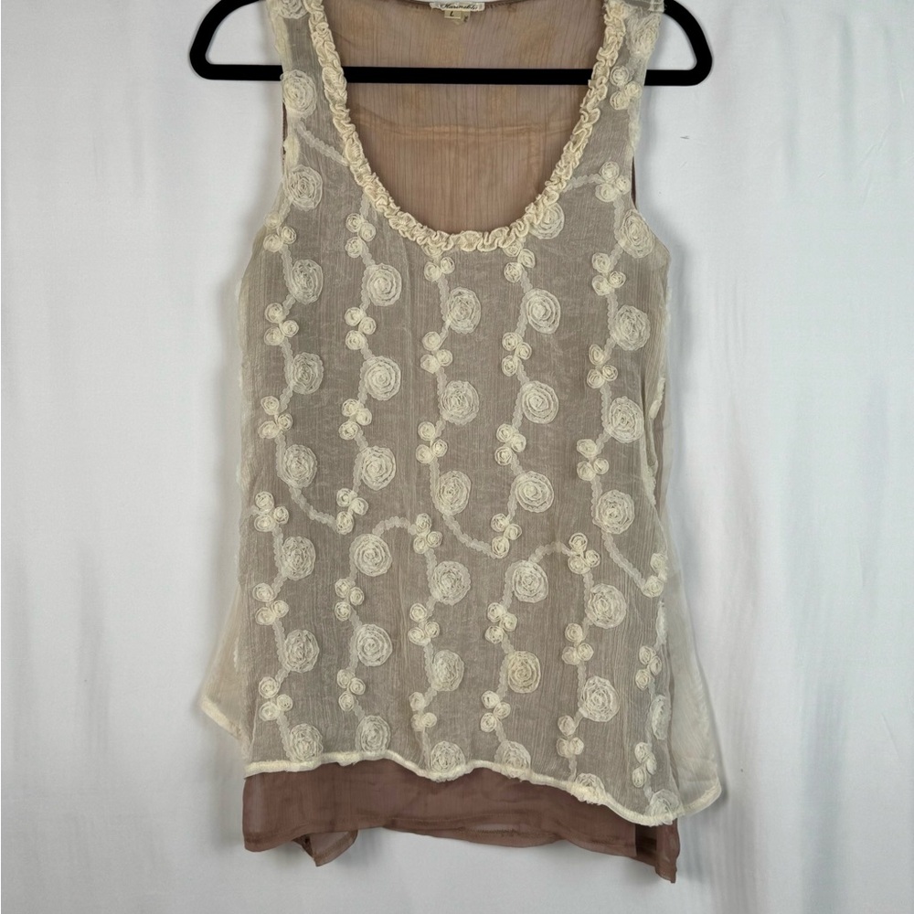 Marineblu Cream Asymmetrical Embellished Tank Top